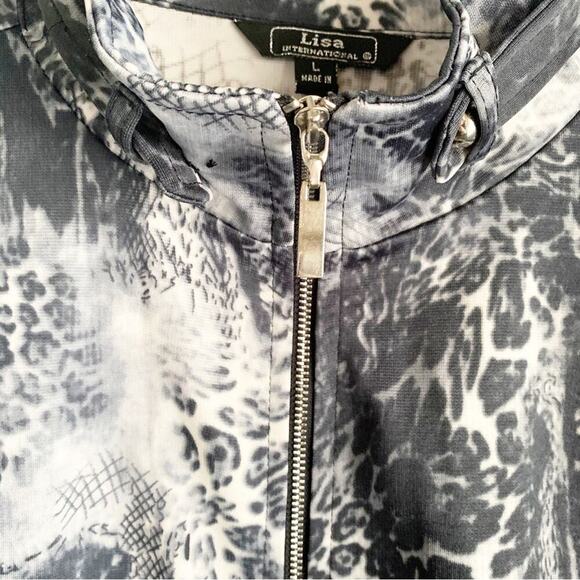 VTG Vintage Throwback 80s Jacket Leopard Print Long Sleeve High Neck L Retro - Picture 2 of 8